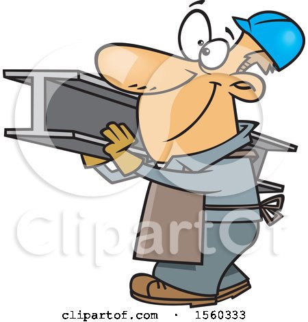 Clipart of a Cartoon White Male Steel Worker Carrying a Beam - Royalty Free Vector Illustration by toonaday