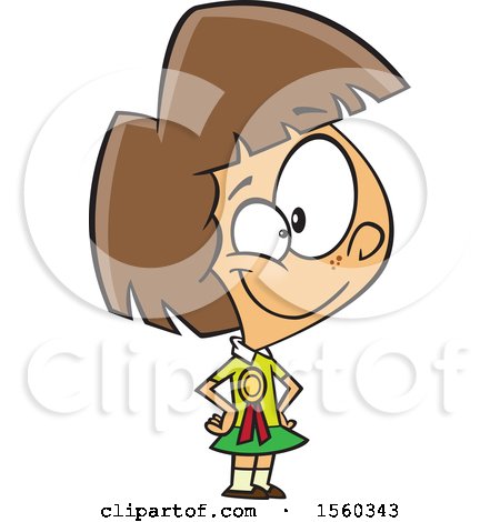 Clipart of a Cartoon Proud White Female Student Wearing a Ribbon - Royalty Free Vector Illustration by toonaday