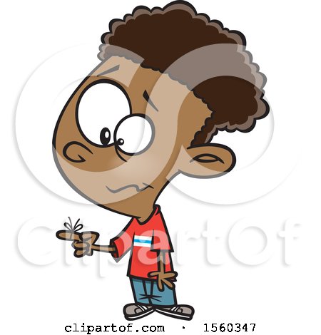 Clipart of a Cartoon Black Boy with a Reminder String on His Finger - Royalty Free Vector Illustration by toonaday