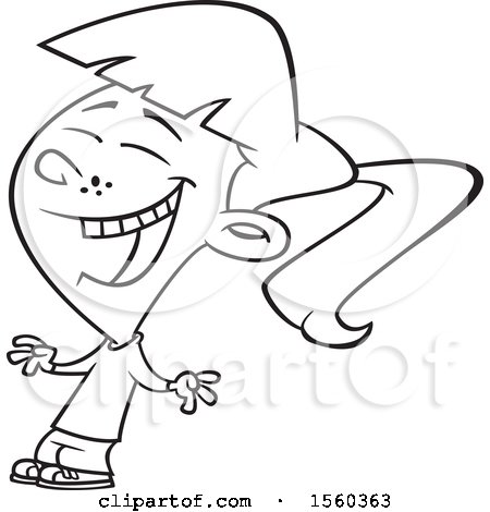 Clipart of a Cartoon Lineart Girl Laughing - Royalty Free Vector Illustration by toonaday