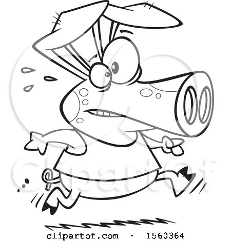Clipart of a Cartoon Lineart Fit Pig Running - Royalty Free Vector Illustration by toonaday