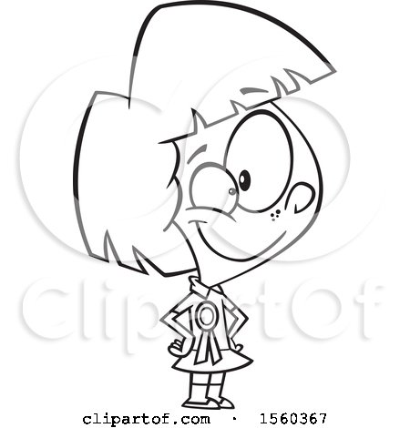 Clipart of a Cartoon Lineart Proud Female Student Wearing a Ribbon - Royalty Free Vector Illustration by toonaday