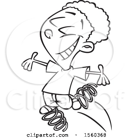 Clipart of a Cartoon Lineart Boy Bouncing on Springs - Royalty Free Vector Illustration by toonaday