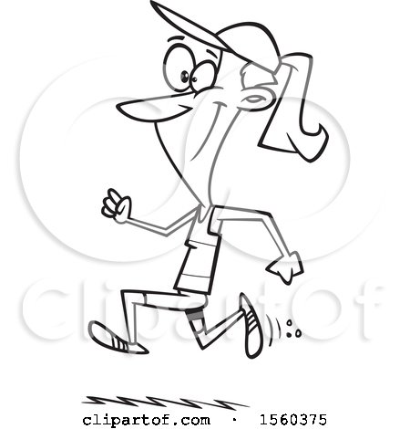 Clipart of a Cartoon Lineart Fit Woman Running - Royalty Free Vector Illustration by toonaday