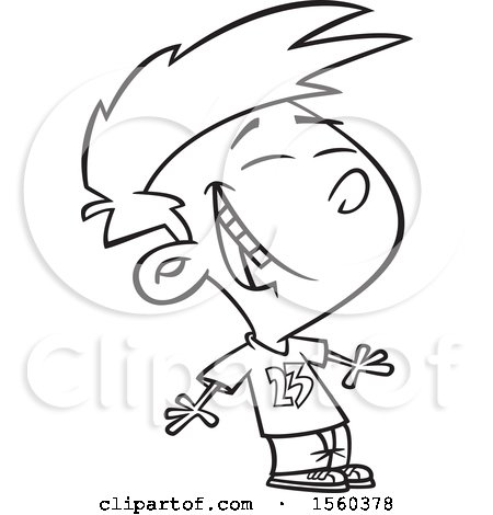 Clipart of a Cartoon Lineart Boy Laughing - Royalty Free Vector Illustration by toonaday