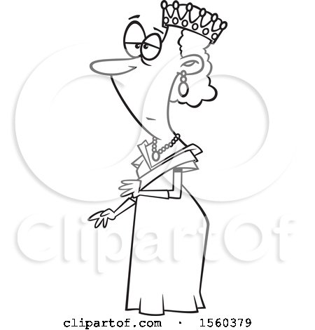 Clipart of a Cartoon Lineart Unenthusiastic Queen - Royalty Free Vector Illustration by toonaday
