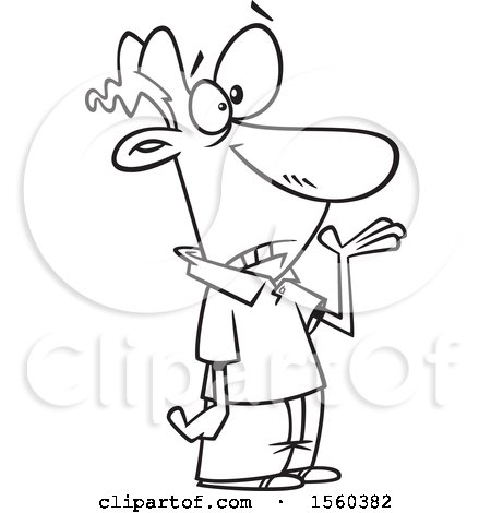 Clipart of a Cartoon Lineart Apprehensive Man - Royalty Free Vector Illustration by toonaday