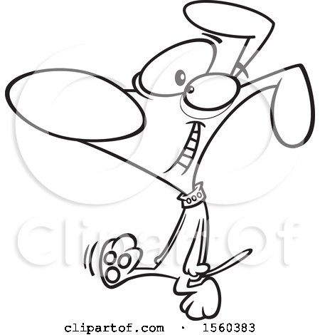 Clipart of a Cartoon Lineart Happy Dog Taking a Stroll - Royalty Free Vector Illustration by toonaday
