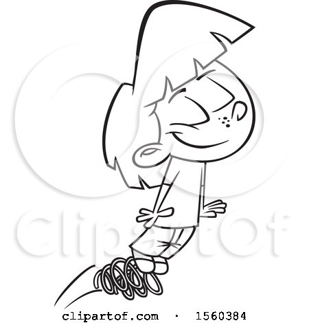 Clipart of a Cartoon Lineart Girl Bouncing on Springs - Royalty Free Vector Illustration by toonaday
