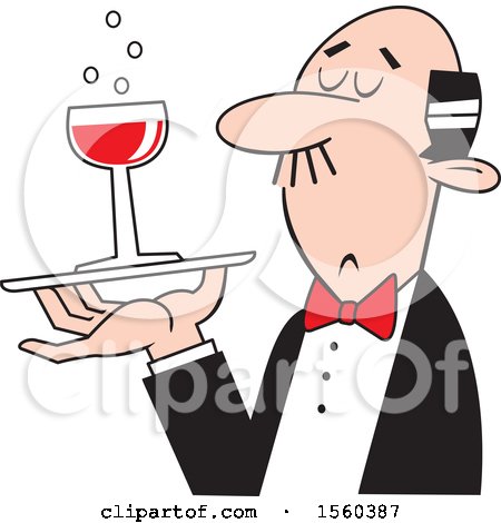 Clipart of a White Man Serving a Glass of Red Wine - Royalty Free Vector Illustration by Johnny Sajem