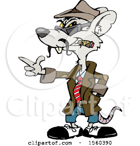 Clipart of a Mafia Gangster Rat Smoking a Gigar and Holding His Hand like a Gun - Royalty Free Vector Illustration by Dennis Holmes Designs