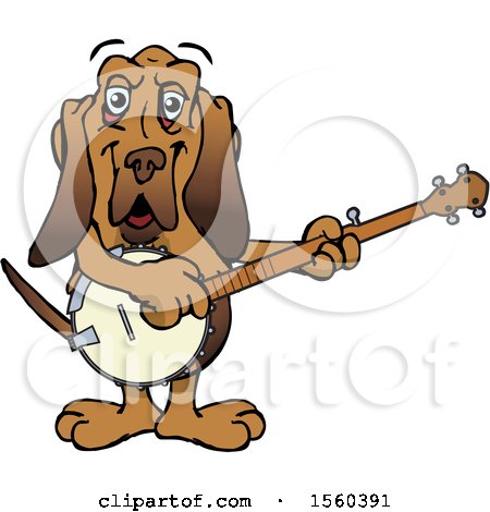 Clipart of a Bloodhound Mascot Playing a Banjo - Royalty Free Vector Illustration by Dennis Holmes Designs