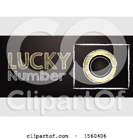 Clipart of a Hand Drawing Style Lucky Number Text and Bingo Lottery Ball with Blank Centre As Copy Space over Black Panel, on a Shaded Background - Royalty Free Vector Illustration by elaineitalia