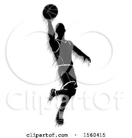 Clipart of a Motion Blur Styled Silhouetted Basketball Player in Action - Royalty Free Vector Illustration by AtStockIllustration