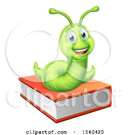 Clipart of a Happy Green Worm on a Book - Royalty Free Vector Illustration by AtStockIllustration