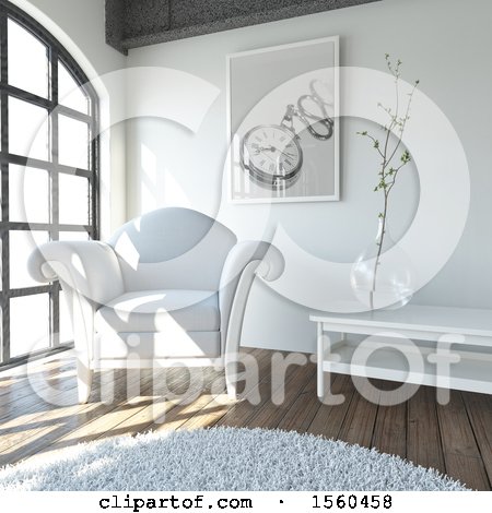 Clipart of a 3d Room Interior with a Chair - Royalty Free Illustration by KJ Pargeter