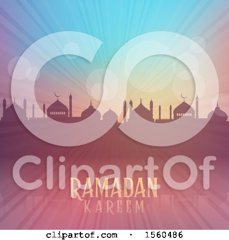 Clipart of a Ramadan Kareem Background with a Silhouetted Mosque - Royalty Free Vector Illustration by KJ Pargeter