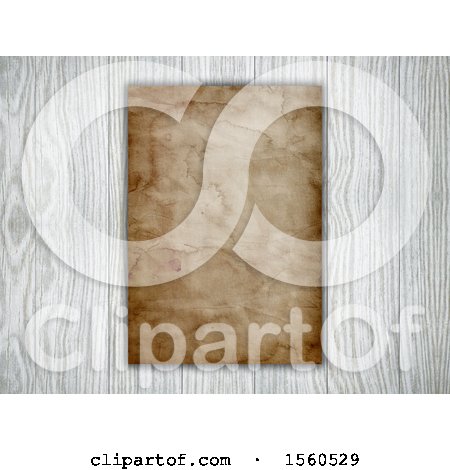 Clipart of a 3d Blank Piece of Aged Paper on Wood - Royalty Free Illustration by KJ Pargeter