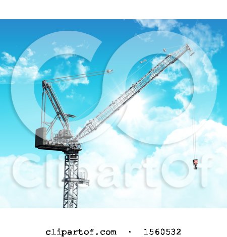 Clipart of a 3D Render of an Industrial Crane Against a Blue Sky with Fluffy White Clouds - Royalty Free Illustration by KJ Pargeter
