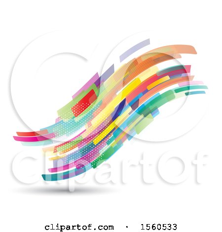 Clipart of a Colorful Abstract Wave with Halftone Dots on Shaded White - Royalty Free Vector Illustration by KJ Pargeter