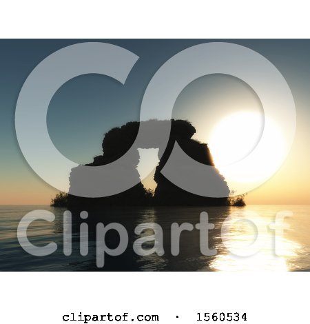 Clipart of a 3D Render of a Rock Formation in Sea Against Sunset Sky - Royalty Free Illustration by KJ Pargeter