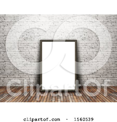 Clipart of a 3D Render of a Blank Picture Frame Leaning Against an Old Brick Wall - Royalty Free Illustration by KJ Pargeter