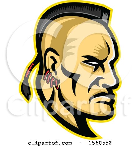 Clipart of a Retro Native American Mohawk Warrior Brave in Profile - Royalty Free Vector Illustration by patrimonio