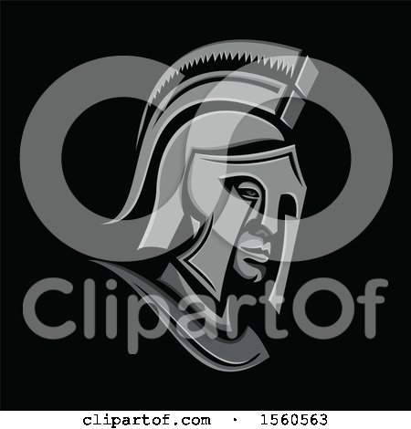 Clipart of a Metallic Styled Spartan Warrior Mascot, on a Black Background - Royalty Free Vector Illustration by patrimonio