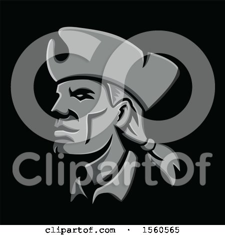 Clipart of a Metallic Styled American Patriot Minuteman, on a Black Background - Royalty Free Vector Illustration by patrimonio