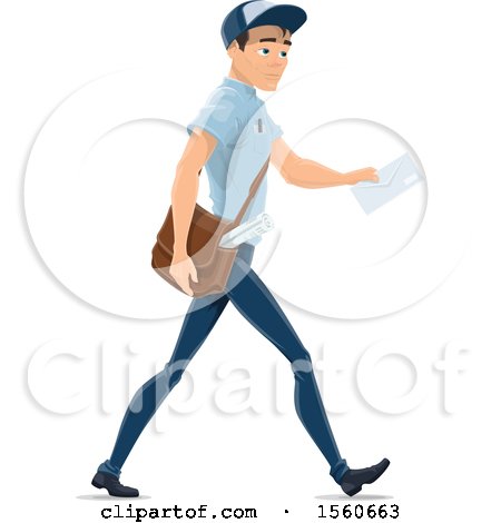 Clipart of a Mail Man on a Walking Route - Royalty Free Vector Illustration by Vector Tradition SM
