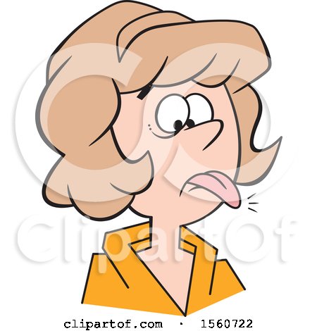 Clipart of a White Woman with a Word on the Tip of Her Tongue - Royalty Free Vector Illustration by Johnny Sajem