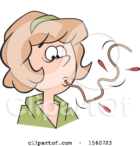 Clipart of a White Woman Sucking up a Messy Spaghetti Noodle, How Not to Eat Spaghetti - Royalty Free Vector Illustration by Johnny Sajem