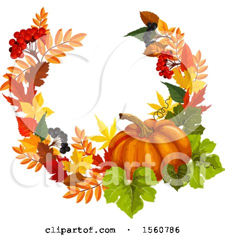 Clipart of a Fall Time Frame with Autumn Leaves and a Pumpkin - Royalty Free Vector Illustration by Vector Tradition SM