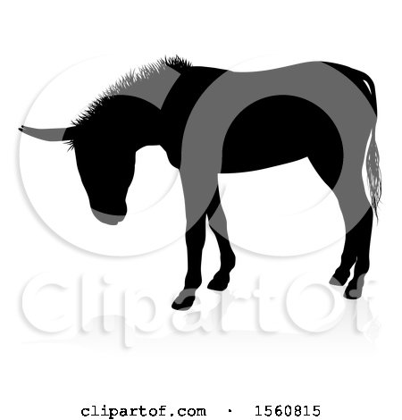 Clipart of a Black Silhouetted Donkey with a Shadow or Reflection, on a White Background - Royalty Free Vector Illustration by AtStockIllustration