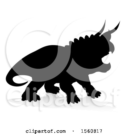 Clipart of a Black Silhouetted Triceratops Dinosaur, with a Shadow on a White Background - Royalty Free Vector Illustration by AtStockIllustration
