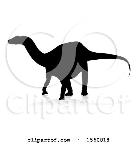 Clipart of a Black Silhouetted Dinosaur, with a Shadow on a White Background - Royalty Free Vector Illustration by AtStockIllustration