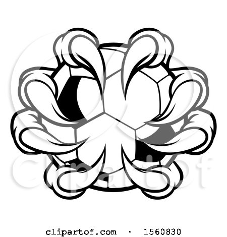 Clipart of a Black and White Monster Claw Holding a Soccer Ball - Royalty Free Vector Illustration by AtStockIllustration