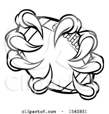Clipart of a Black and White Monster Claw Holding a Football - Royalty Free Vector Illustration by AtStockIllustration