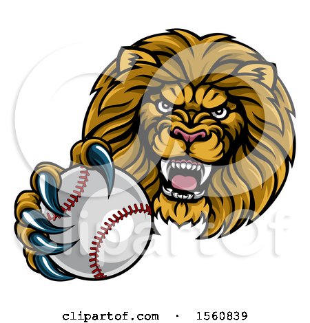 Clipart of a Tough Lion Monster Mascot Holding out a Baseball in One Clawed Paw - Royalty Free Vector Illustration by AtStockIllustration