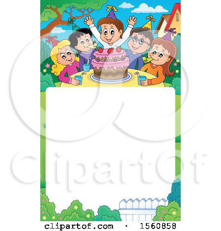 Clipart of a Border of a Group of Children Celebrating at a Birthday Party - Royalty Free Vector Illustration by visekart