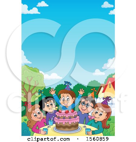 Clipart of a Group of Children Celebrating at a Birthday Party - Royalty Free Vector Illustration by visekart