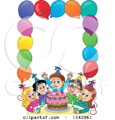 Clipart of a Border of a Group of Children Celebrating at a Birthday Party - Royalty Free Vector Illustration by visekart