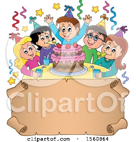 Clipart of a Scroll Border of a Group of Children Celebrating at a Birthday Party - Royalty Free Vector Illustration by visekart