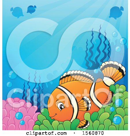 Clipart of a Clownfish Underwater, on an Anemone - Royalty Free Vector Illustration by visekart