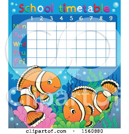 Clipart of a School Timetable and Clownfish Pair - Royalty Free Vector Illustration by visekart