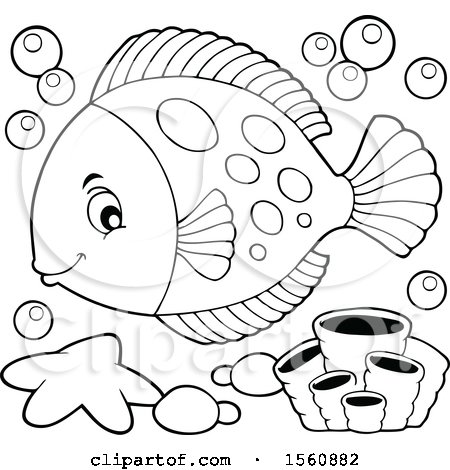Clipart of a Lineart Fish - Royalty Free Vector Illustration by visekart