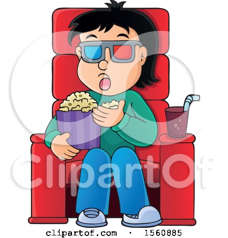 Clipart of a Man or Boy Eating Popcorn at the Movies - Royalty Free Vector Illustration by visekart