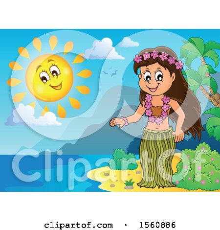 Clipart of a Hawaiian Hula Dancer on a Beach - Royalty Free Vector Illustration by visekart