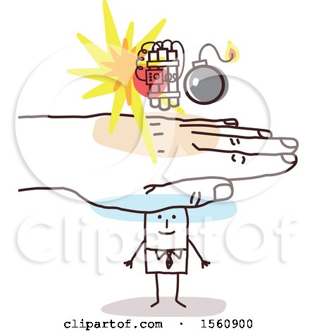 Clipart of a Hand Protecting a Stick Business Man from a Bomb - Royalty Free Vector Illustration by NL shop