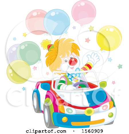Clipart of a Clown Driving a Car with Balloons - Royalty Free Vector Illustration by Alex Bannykh